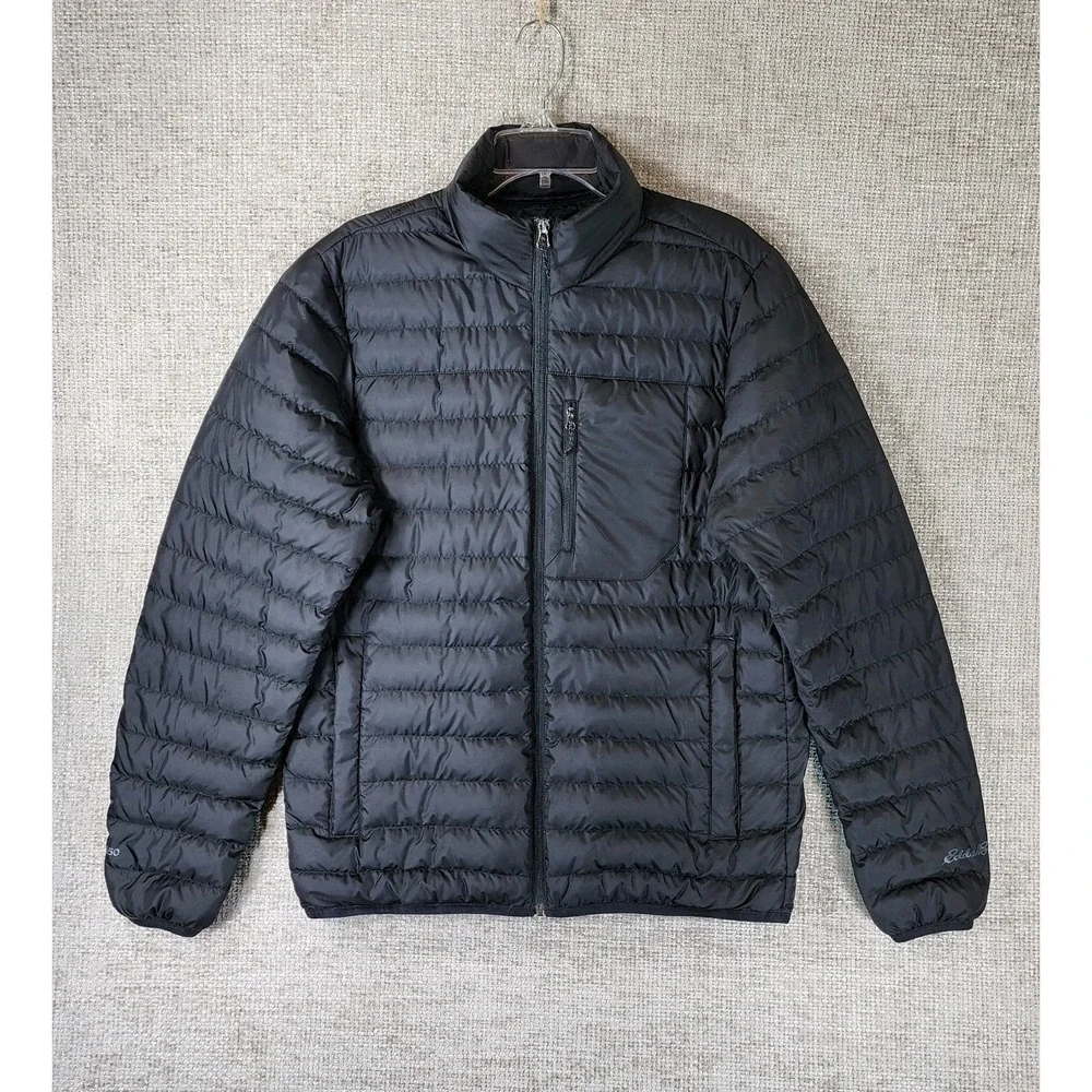 Eddie Bauer Goose Down Puffer Jacket Mens M Black EB650 Chest Pocket Nice!